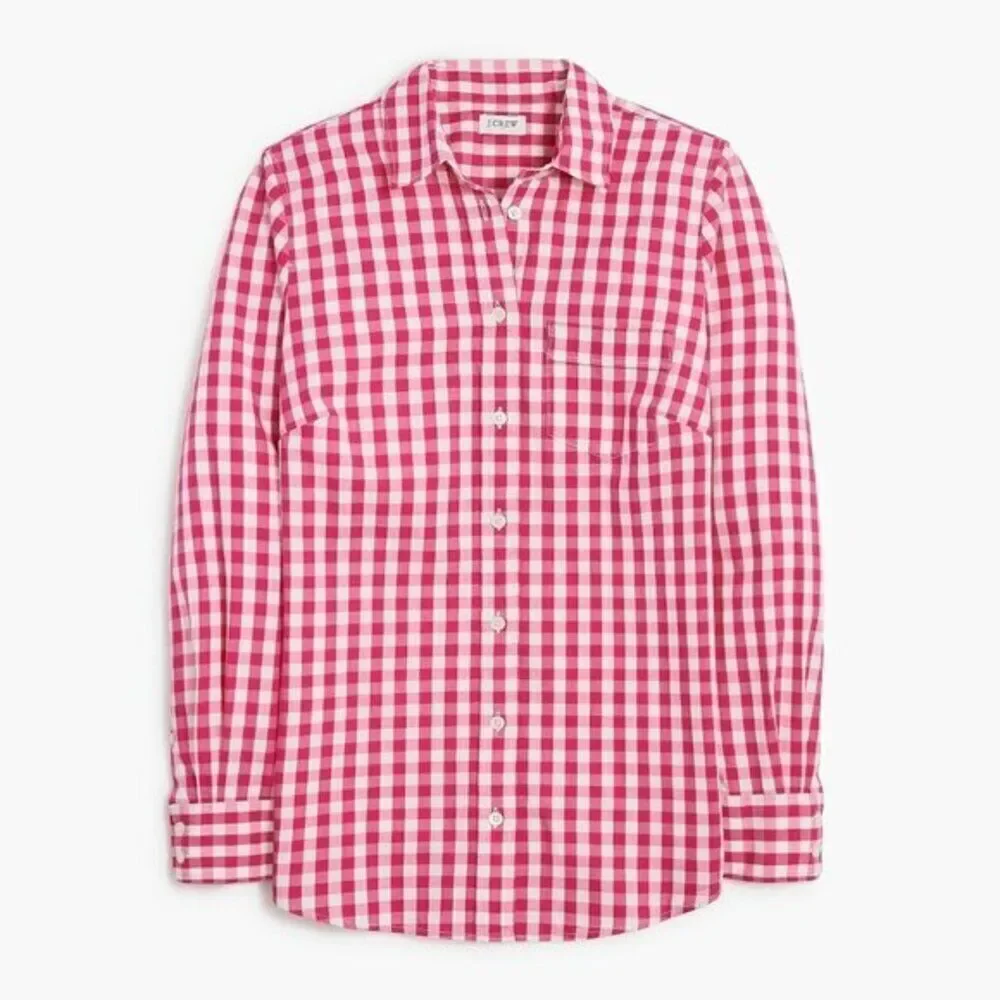 J‎ Crew Women's  Plaid Pink Shirt Signature Fit Button Down Cotton Medium $89